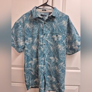 Bruno Sueded Blue Tropical Men's Larg Short Sleeve Button Up Shirt